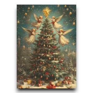 A6 Ansichtkaart – Vintage Christmas: Angel christmas tree
