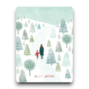 A6 Ansichtkaart – Wandeling in de sneeuw ‘Warm wishes’