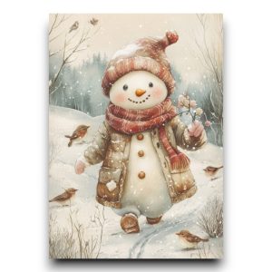A6 Ansichtkaart – Cute winter Animals: Sneeuwman on a walk