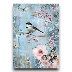 A6 Ansichtkaart – Blue Blossom: Blossoms and Butterflies