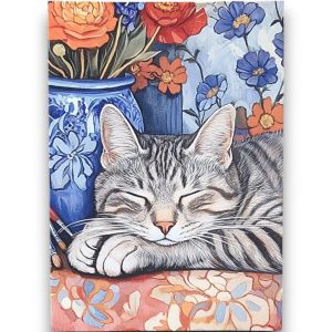 A6 Ansichtkaart – Sleeping Cat With Flowers