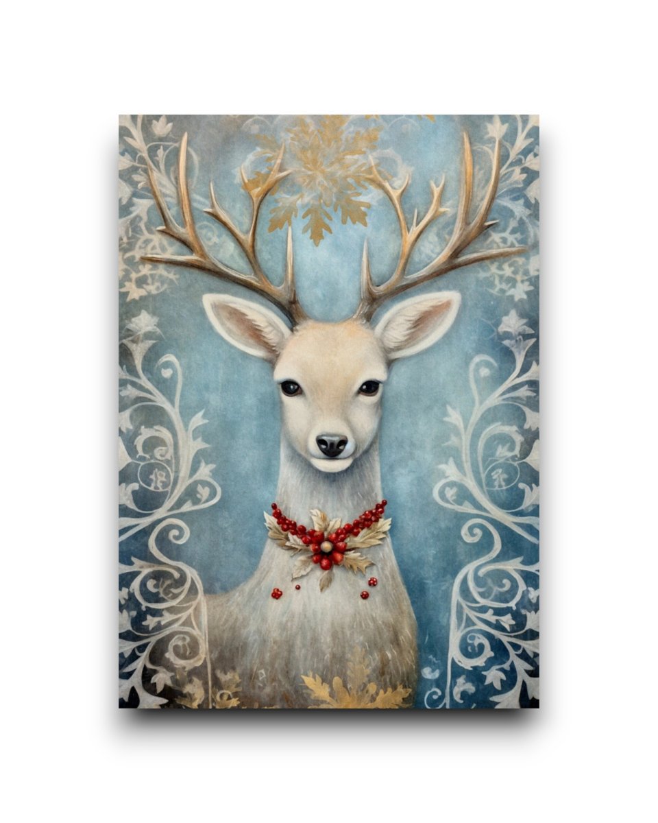 A6 Ansichtkaart – Christmas Animals – Hert (wit)