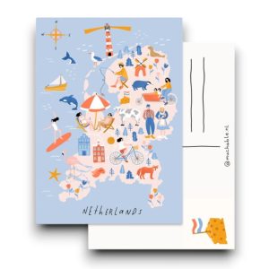 A6 Ansichtkaart – Nederlandse iconen (licht blauw)